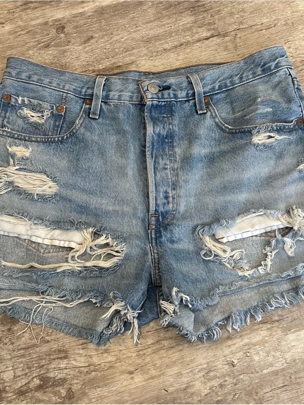 Levi's Light Blue Distressed Denim Cutoff Shorts